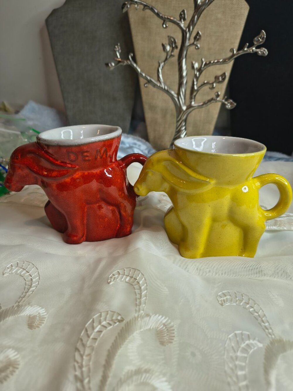Francoma Red Ware Dem. 1975 and 76 Donkey Mugs